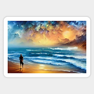 Vibrant Oleo Beach Scene with Sunset Sticker